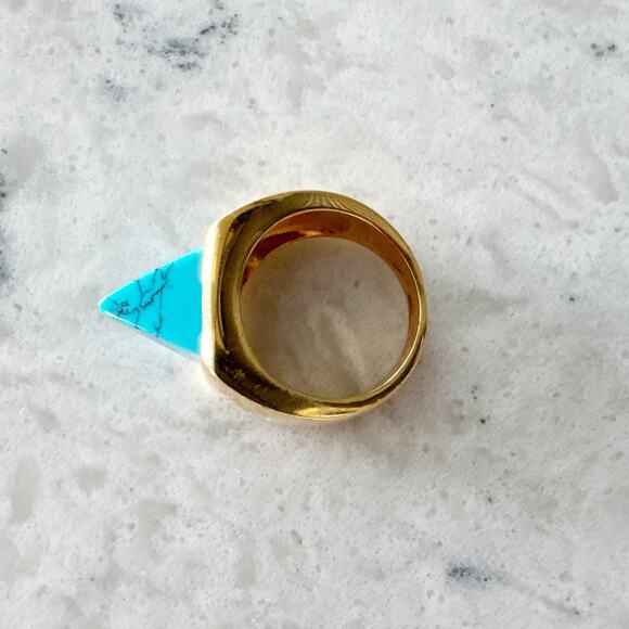 Eddie Borgo Pyramid Ring Size 7 Gold Tone Turquoise Howlite Statement Modern - Picture 4 of 6